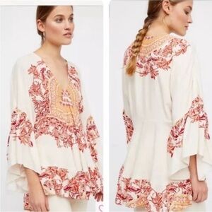 Free People Sunset Dreams‎ Tunic Top Cream Boho Flowy Bollywood Small